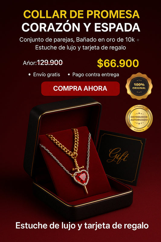 Collar Corazón Espada | Baño oro 10K Estuche de Lujo y Tarjeta de Regalo ✨