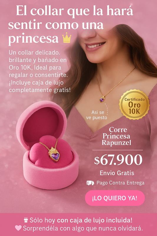 Collar Princesa Rapunzel | Bañado en Oro 10K | + Caja de Lujo Gratis