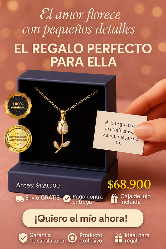 Collar Tulipan | Bañado en Oro 10K + Circones | Caja de Lujo Gratis✨