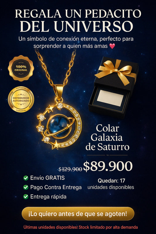 Collar Galaxia de Saturno | Bañado en Oro 10K + Estuche de Lujo y Tarjeta de Regalo ✨