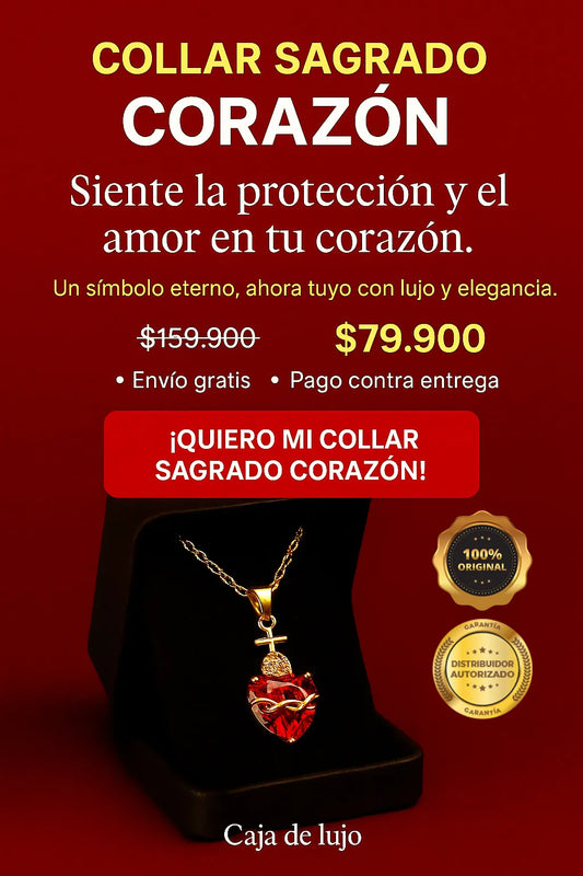 Collar Sagrado Corazon Rojo | Bañado en Oro 10K | + Caja de Lujo Gratis✨"